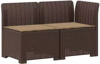 vidaXL Garten-Sofa 2-Sitzer mit Kissen, Rattan-Look PP, braun (8011930)
