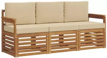 vidaXL Gartenlounge-Set 3-tlg. Akazienholz natur/beige (3374278)