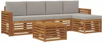 vidaXL Garten-Sofagarnitur 6-tlg. Akazienholz, natur/hellgrau (3374696)