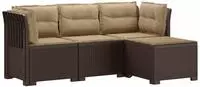 vidaXL 4-Sitzer Garten Sofa mit Kissen Rattan Look PP Braun