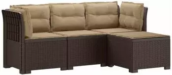 vidaXL 4-Sitzer Garten-Sofa mit Kissen, Rattan-Look, PP, braun (3443948)