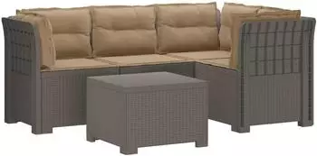 vidaXL 4-Sitzer Garten-Sofa mit Kissen, Rattan-Look PP, hellgrau (3444028)