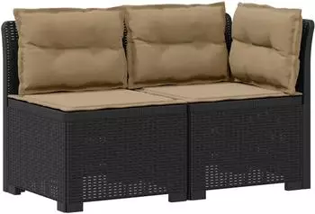 vidaXL Garten-Sofa 2-Sitzer mit Kissen, Rattan-Look PP, anthrazit (8011942)