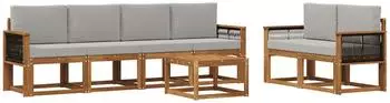 vidaXL Outdoor-Sofagarnitur mit Kissen 6-tlg., natur und hellgrau (3385012)