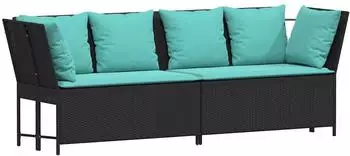 vidaXL Gartensofa mit Kissen, Polyrattan, schwarz (4104130)