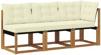 vidaXL Outdoor Mittel- und Ecksofa mit Kissen, 3-tlg., natur