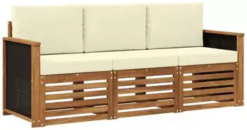 vidaXL Sofagarnitur 3-tlg. Massivholz Akazie mit Kissen (3383951)