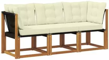 vidaXL Outdoor Mittel- und Ecksofa mit Kissen, 3-teilig, natur (900621)