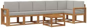 vidaXL Outdoor-Sofagarnitur 7-tlg. mit Kissen, natur und hellgrau (3366504)