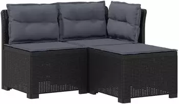 vidaXL Gartensofa 3-Sitzer Rattan-Look PP anthrazit mit Kissen (8011907)