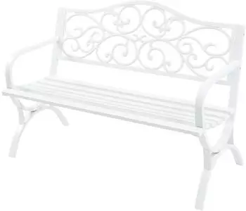 casa.pro Utav Gartenbank 3-Sitzer, Stahl, weiß, 127x53x79cm