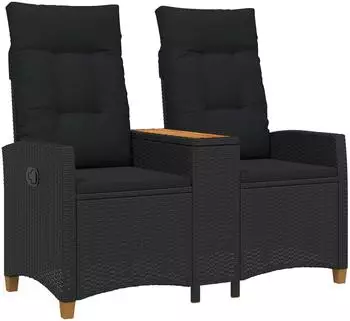 vidaXL Liegebank mit Tisch, 2-Sitzer, schwarz, Poly-Rattan, 126x65x112cm (42026812)
