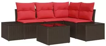 vidaXL Gartenlounge-Set mit Stauraum, Poly-Rattan, braun/rot (3355723)