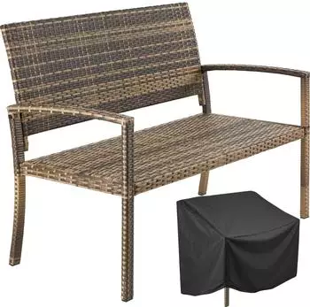 TecTake Murat Gartenbank Polyrattan 2-Sitzer, natur, 250kg, mit Schutzabdeckung