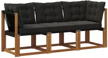 vidaXL Outdoor Mittel- und Ecksofa mit Kissen, 3-teilig, natur (900623)