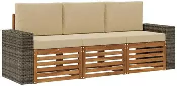 vidaXL Sofagarnitur 3-tlg. mit Kissen, Akazienholz massiv, braun (3383979)