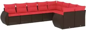 vidaXL Gartensofa-Set 9-teilig mit Kissen, Polyrattan, braun (3221843)