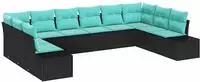 vidaXL Gartensofa-set 10 stk. 9-Sitzanzahl Schwarz und T&uuml;rkis