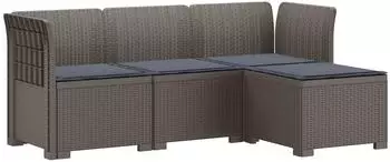 vidaXL 4-Sitzer Garten-Sofa mit Kissen, Rattan-Look, PP, hellgrau (3443941)