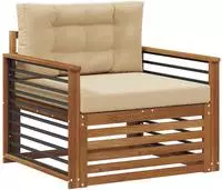 vidaXL Outdoor-Sofa Massives Akazienholz und Polyester Natur und Beige