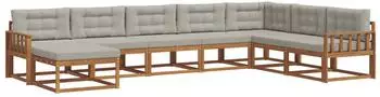 vidaXL Outdoor-Sofagarnitur mit Kissen 8-tlg., natur/hellgrau (3367994)