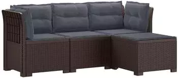 vidaXL 4-Sitzer Garten-Sofa mit Kissen, Rattan-Look, PP, braun (3443949)