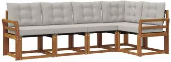 vidaXL Outdoor-Sofagarnitur mit Kissen 5-tlg., natur und hellgrau (3368666)