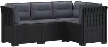 vidaXL 4-Sitzer Gartensofa mit Kissen, Rattan-Look PP, anthrazit (3443981)