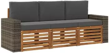vidaXL Sofagarnitur 3-tlg. mit Kissen, Akazienholz massiv, braun (3383978)