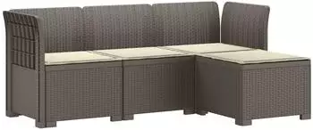 vidaXL 4-Sitzer Garten-Sofa mit Kissen, Rattan-Look PP, hellgrau (3443938)