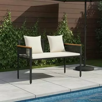 vidaXL Gartenbank mit Kissen, Poly-Rattan, 2-Sitzer, 117x54x74,5cm