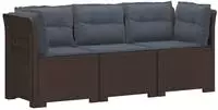 vidaXL 3-Sitzer Garten Sofa mit Kissen Rattan-Look PP Braun