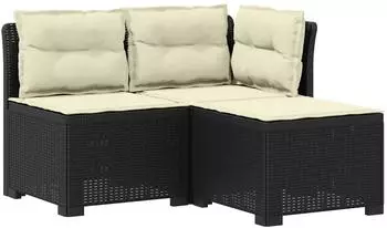 vidaXL Gartensofa 3-Sitzer Rattan-Look PP anthrazit mit Kissen (8011904)