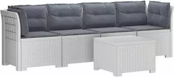 vidaXL 4-Sitzer Gartensofa mit Kissen, Rattan-Look, PP, wei&szlig; (3443881)
