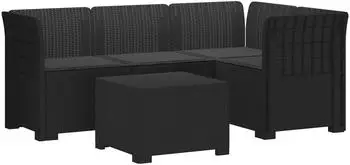 vidaXL 4-Sitzer Gartensofa mit Kissen, Rattan-Optik PP, anthrazit (3443999)