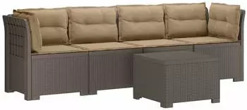 vidaXL 4-Sitzer Gartensofa mit Kissen, Rattan-Look PP, hellgrau (3443884)