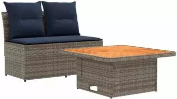 vidaXL Garten-Mittelsofa mit Hochklapptisch, Poly-Rattan, 2er-Set (42025395)