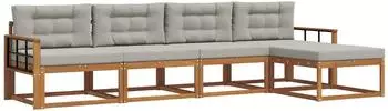 vidaXL Outdoor-Sofagarnitur mit Kissen, 5-tlg., natur und hellgrau (3367449)
