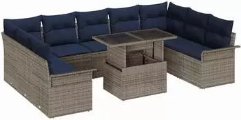 vidaXL Garten-Lounge-Set 10-teilig, Poly Rattan, grau