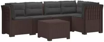 vidaXL Gartensofa 5-Sitzer Rattan-Look PP braun mit Kissen (3444091)