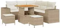 vidaXL 8-teiliges Garten-Sofa-Set mit Kissen Beiges Poly-Rattan Akazie