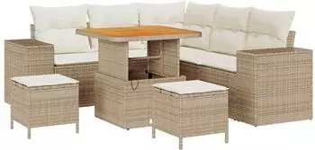 vidaXL Garten-Sofaset 8-teilig, Polyrattan & Akazie, beige (3362001)