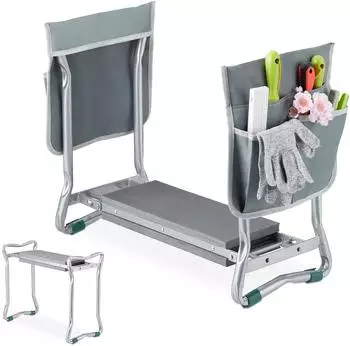 Relaxdays Kniebank für Gartenarbeit, klappbar, gepolstert, 2 Taschen, bis 150kg (10041394)