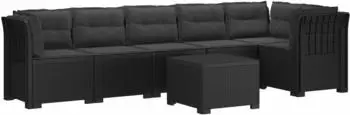 vidaXL Garten-Sofa 6-Sitzer mit Kissen, Rattan-Optik PP, anthrazit (3444123)