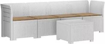vidaXL 4-Sitzer Gartensofa mit Kissen, Rattan-Look PP, wei&szlig; (3443864)