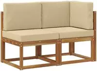 vidaXL Outdoor Mittel- und Ecksofa mit Kissen 2 St&uuml;ck Natur und Beige