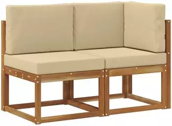 vidaXL Outdoor Mittel- und Ecksofa mit Kissen, 2-teilig, natur/beige (900472)