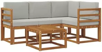 vidaXL Outdoor-Sofagarnitur 5-tlg., natur und hellgrau (3366344)