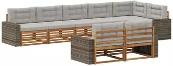 vidaXL Outdoor-Sofagarnitur 8-tlg. mit Kissen, natur und hellgrau (3383519)