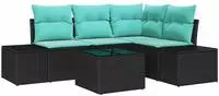 vidaXL Gartensofa-set mit Speicher Schwarz und T&uuml;rkis Poly-Rattan
